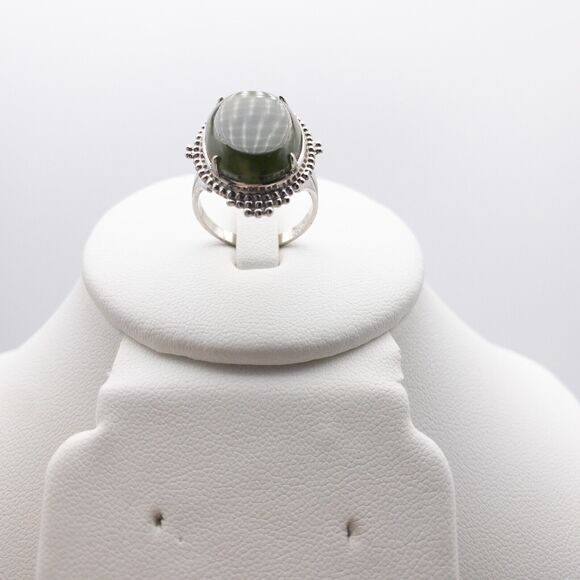 Vintage Sterling Silver Green Gemstone Cabochon Ring Size 6.75 - Picture 14 of 16